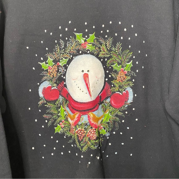VTG. Black Snowman Christmas Plus Size Screen Print Oversized Sweatshirt Size 2x - Picture 2 of 4